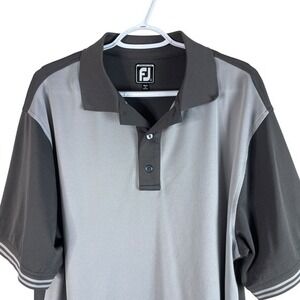 FootJoy Mens L Athletic Fit Golf Polo Shirt Gray Colorblock Stretch BandedSleeve